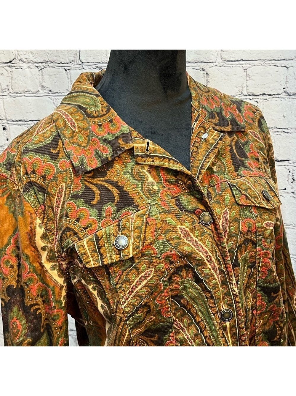 Charter Club Women's Brown Paisley Corduroy Jacket Size Large EUC - Picture 5 of 13